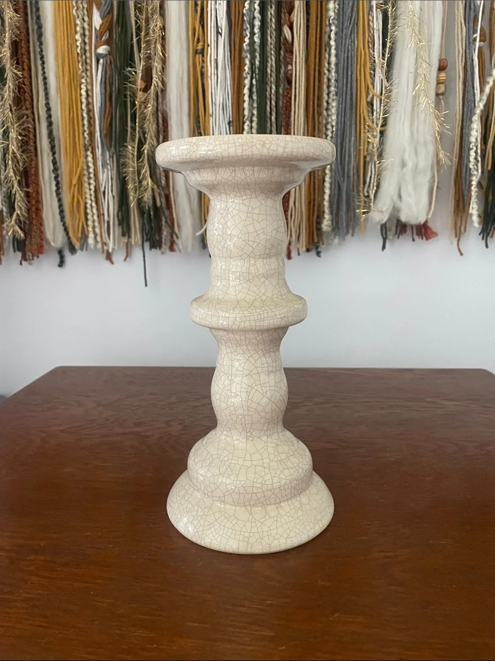 Cream with a crackle look pillar candle holder
